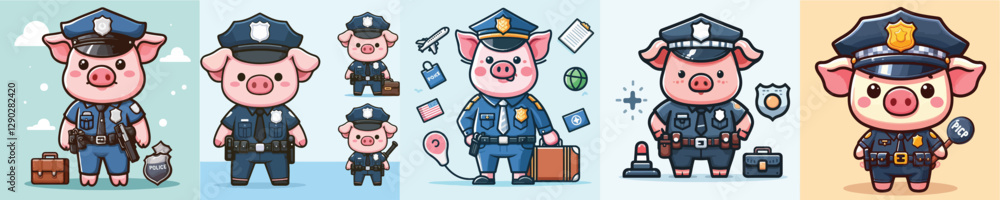 Obraz premium cute pig vector wearing police uniform