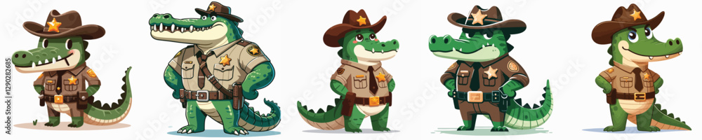Obraz premium cute crocodile vector in sheriff costume
