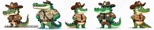 cute crocodile vector in sheriff costume