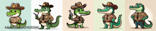 cute crocodile vector in sheriff costume