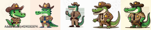 cute crocodile vector in sheriff costume