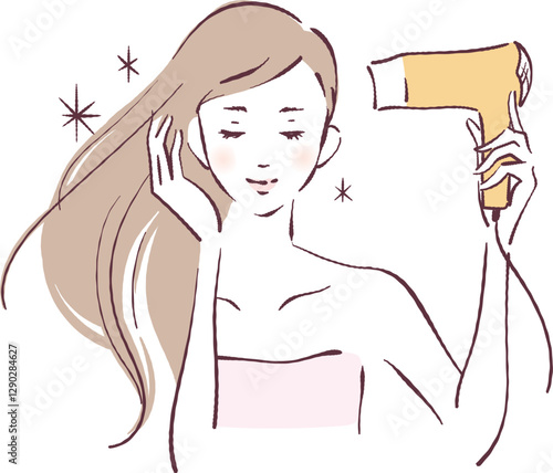 髪を乾かす若い女性