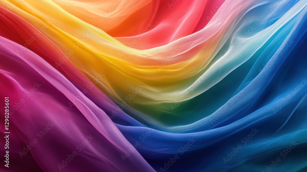 Obraz premium Rainbow-colored sheer fabric drapes elegantly. Ideal for fashion, beauty, or design projects needing vibrant texture.