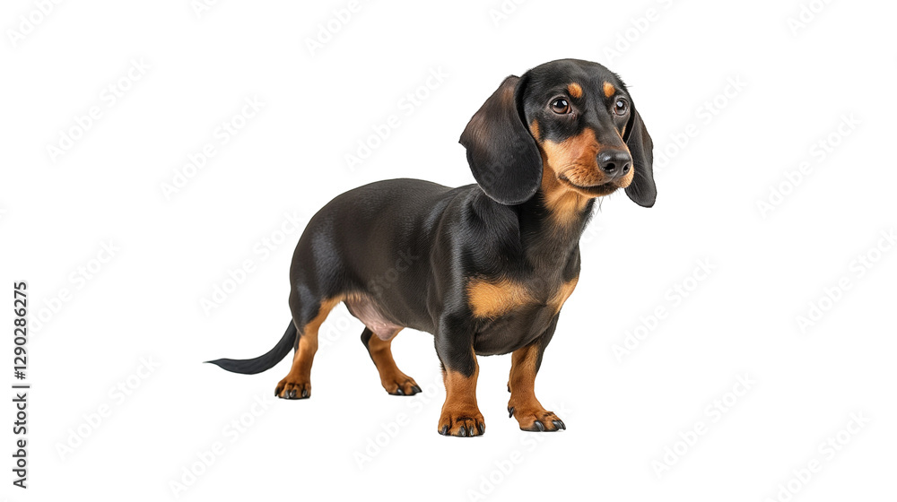 Obraz premium Cute dachshund dog standing on a plain background, showcasing its playful nature