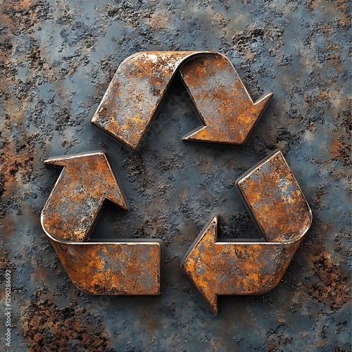 Rusty recycle symbol on metal