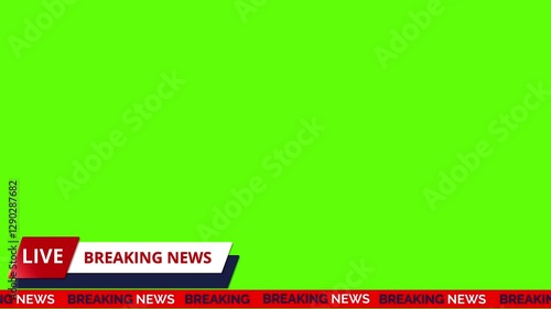 Breaking News - Lower third live breaking news background green screen and seamless looping ticker with blank text boxes.