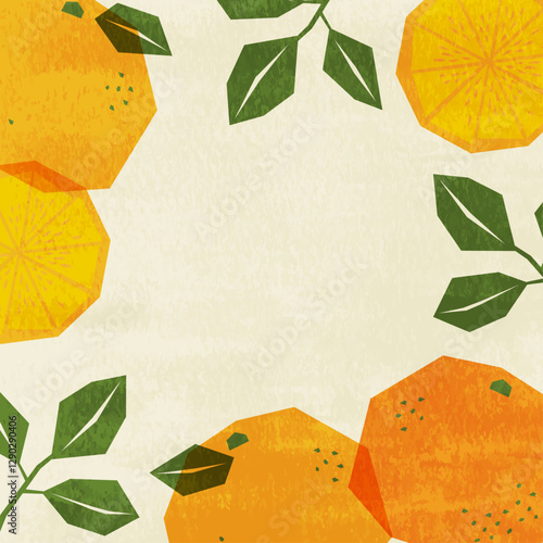 ラフなミカンのイラストの背景_スクエア_ベージュ