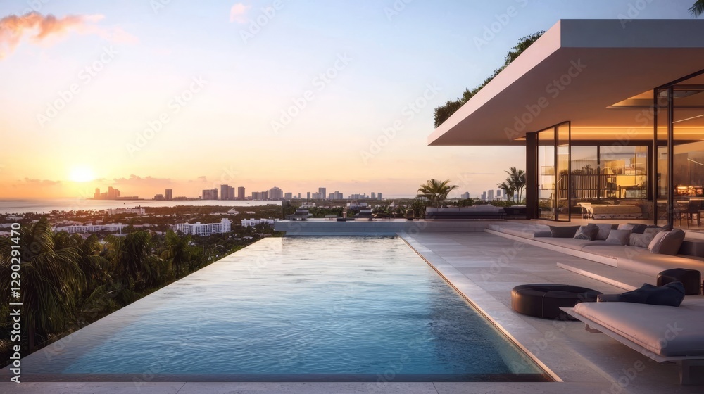 Fototapeta premium Contemporary villa featuring a breathtaking rooftop infinity pool.