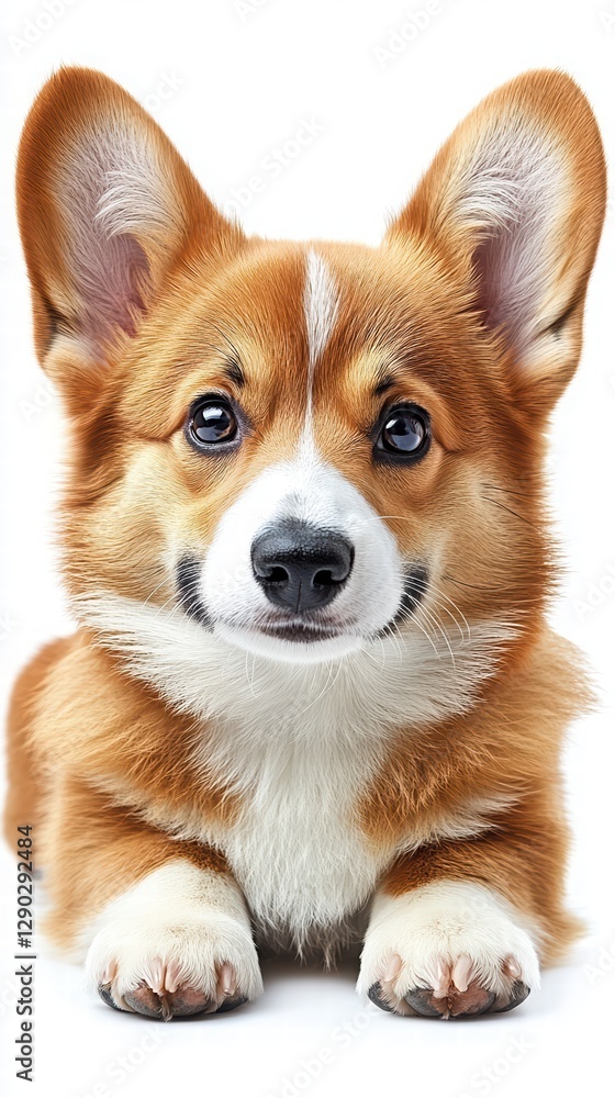 Joyful dog sitting against a crisp white background with its bright eyes and fluffy coat capturing a cheerful mood Joyful dog sitting against a crisp white background with its bright eyes and fluffy coat capturing a cheerful mood