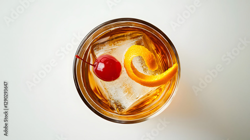 Wallpaper Mural Top Down View of Beautifully Crafted Old Fashioned Cocktail with Cherry and Orange Twist Torontodigital.ca