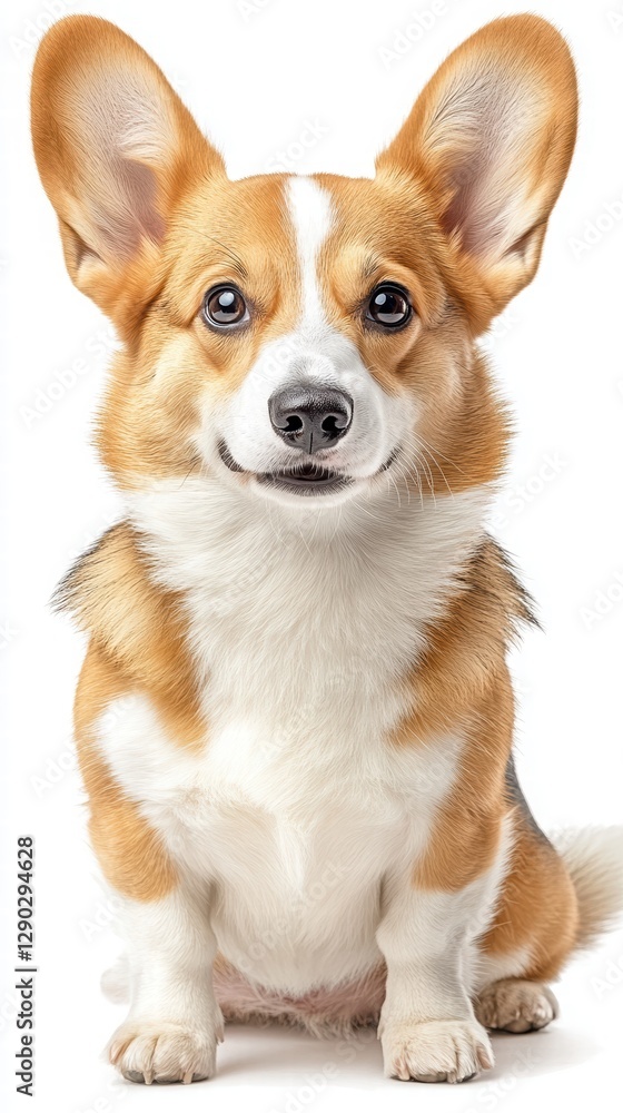 Charming dog sitting gracefully with a bright white background that highlights its playful nature and personality traits Charming dog sitting gracefully with a bright white background that highlights its playful nature and personality traits