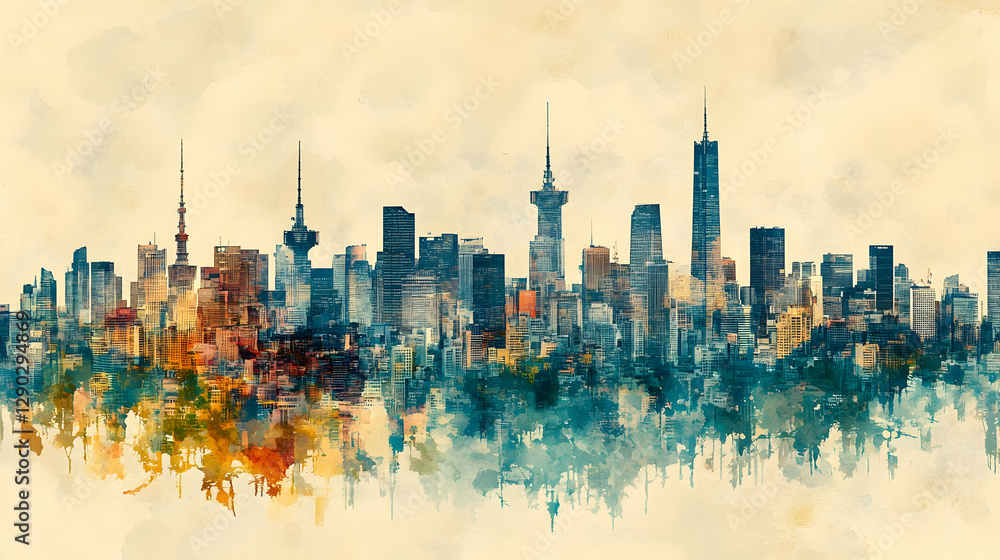 Fototapeta premium Watercolor Skyline Cityscape
