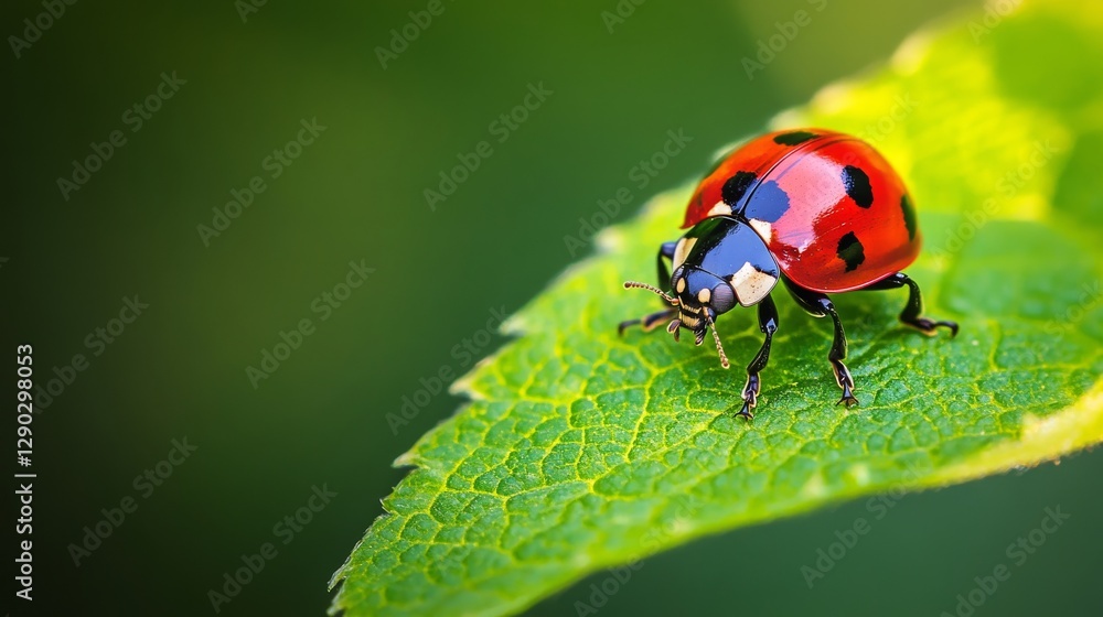 Fototapeta premium Ladybug on Leaf with Copy Space