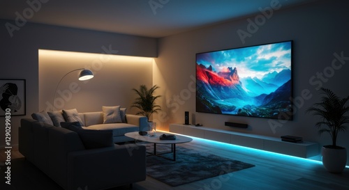 Home Theater Room with Mountain Landscape on Large Screen