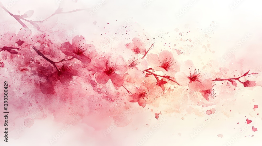 A soft watercolor depiction of cherry blossoms with gentle pink hues and splashes of color. A soft watercolor depiction of cherry blossoms with gentle pink hues and splashes of color.