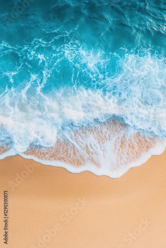 Wallpaper Mural Beach Sand and Blue Waves, Top View. Torontodigital.ca