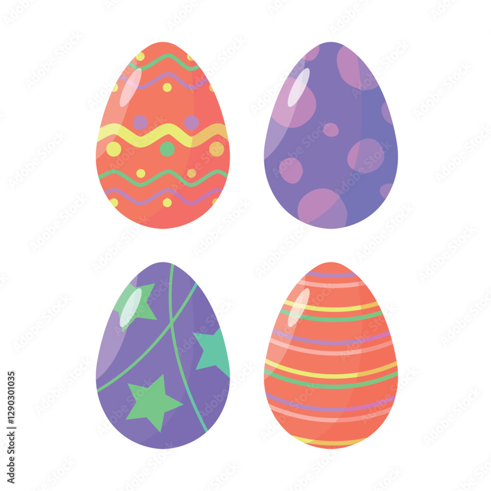 Set of Easter eggs icons with patterns for Easter. Easter decoration concept. Happy Easter. Set of Easter eggs icons with patterns for Easter. Easter decoration concept. Happy Easter.