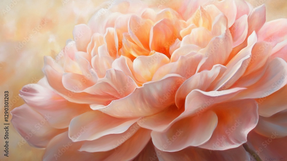 Close-up of a peach-colored peony blossom. Close-up of a peach-colored peony blossom.