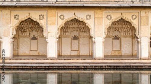 Elegant Arched Architecture of Indian Historical Pavilion Reflection