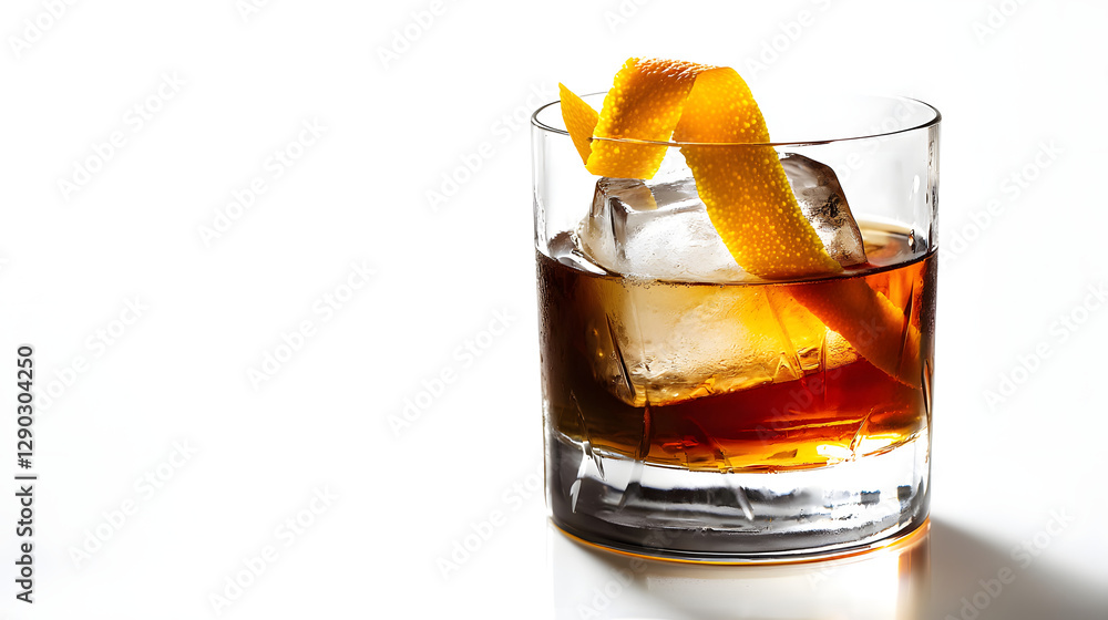 Elegant Minimalist Old Fashioned Cocktail Presentation with Citrus Twist and Ice Elegant Minimalist Old Fashioned Cocktail Presentation with Citrus Twist and Ice