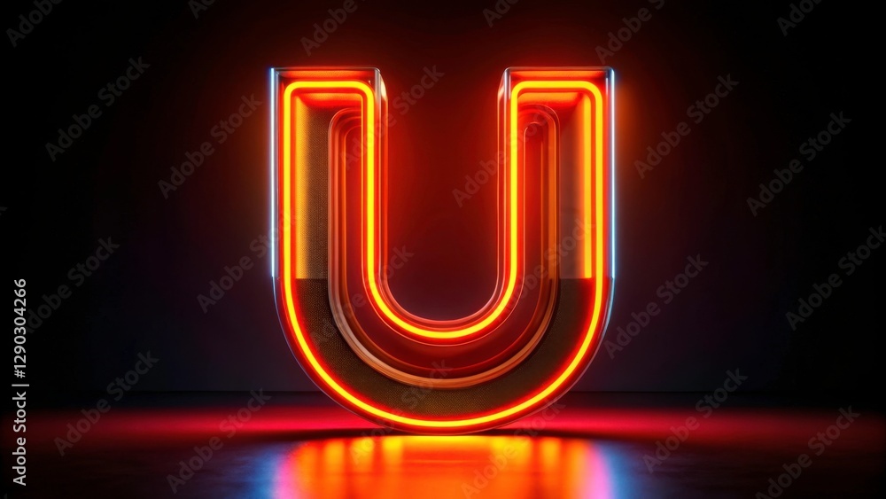 Bright Neon Letter U in Vibrant Colors Against Dark Background Bright Neon Letter U in Vibrant Colors Against Dark Background