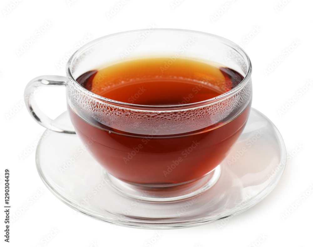 Refreshing black tea in cup isolated on white Refreshing black tea in cup isolated on white