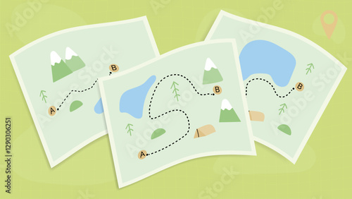 Flat Hiking Map Outdoor Travel Vector  Background 