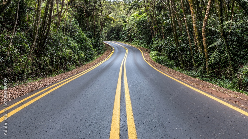 Fototapeta premium Winding Asphalt Road Through Lush Green Tropical Forest
