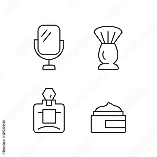Barber and grooming icons. 4 barbershop and grooming trendy minimal icons. Barber Pole, Beard, Razor icon. Design signs for web page, mobile app, packaging design. Vector illustration
