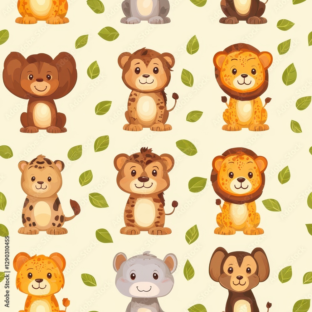 Obraz premium Adorable bunch of cute animals including kittens, puppies, and bunnies capturing joy and playful spirit Seamless Texture concepts