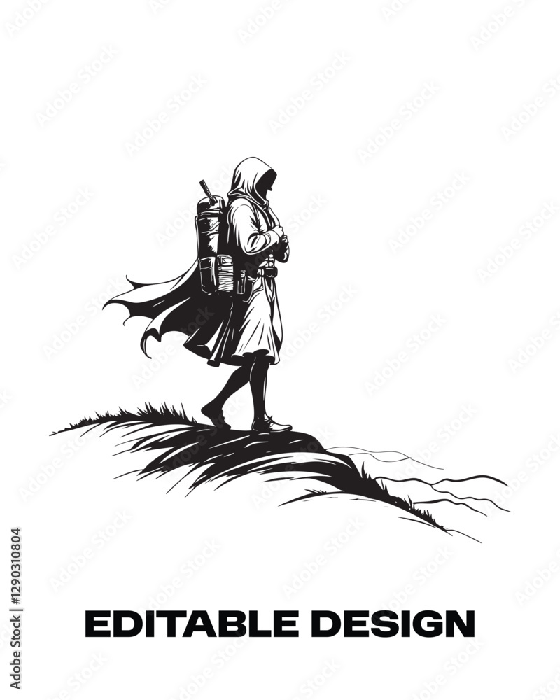 Naklejka premium illustration of a nomad walking on the desert