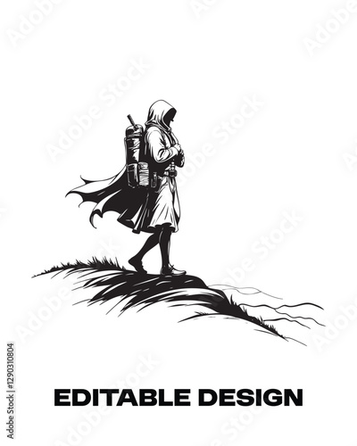 illustration of a nomad walking on the desert