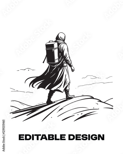 illustration of a nomad walking on the desert