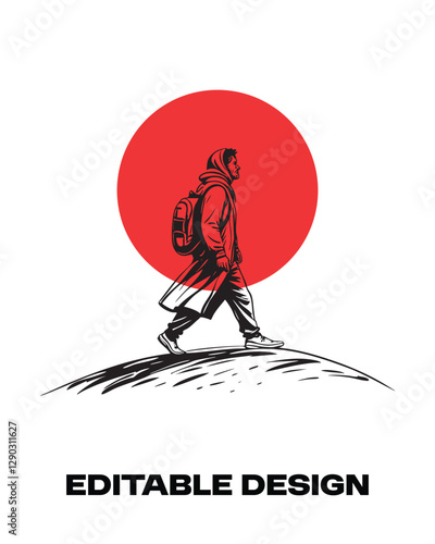 illustration of a nomad walking on the desert