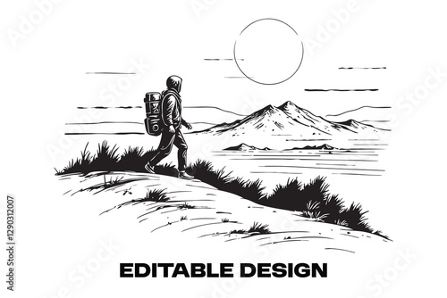 illustration of a nomad walking on the desert