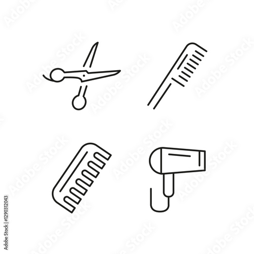 Barbershop and grooming icons. 6 barbershop and grooming trendy minimal icons. Barber scissors, Beard, Razor icon. Design signs for web page, mobile app, packaging design. Vector illustration