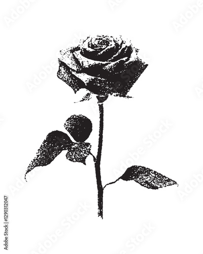 Rose flower, collage element with vintage stipple photocopy effect, Vector illustration for grunge psychedelic surreal poster