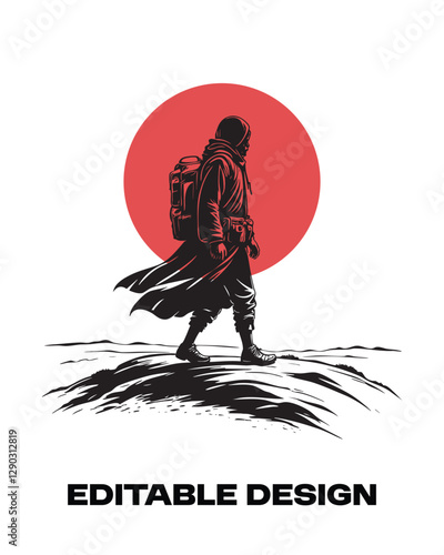 illustration of a nomad walking on the desert