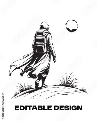 illustration of a nomad walking on the desert