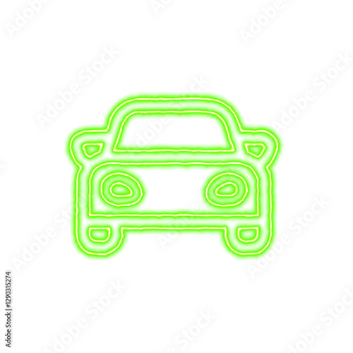 Icon car from the flow of energy of green color. Shimmering neon