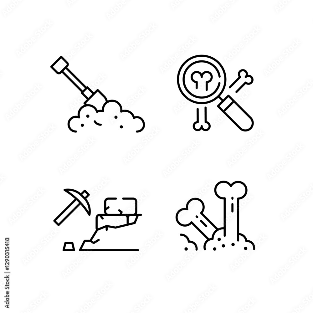 Archaeology icons. Archaeology tools and fossils icon set. Map, Shovel, Artifact, Fossil, Bones icons. Design signs for web pages, mobile apps, related to history. Vector illustration Archaeology icons. Archaeology tools and fossils icon set. Map, Shovel, Artifact, Fossil, Bones icons. Design signs for web pages, mobile apps, related to history. Vector illustration