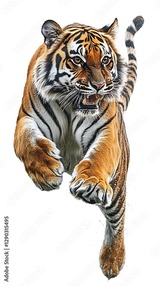 Naklejka premium Tiger leaping, fierce, action shot, wildlife, nature
