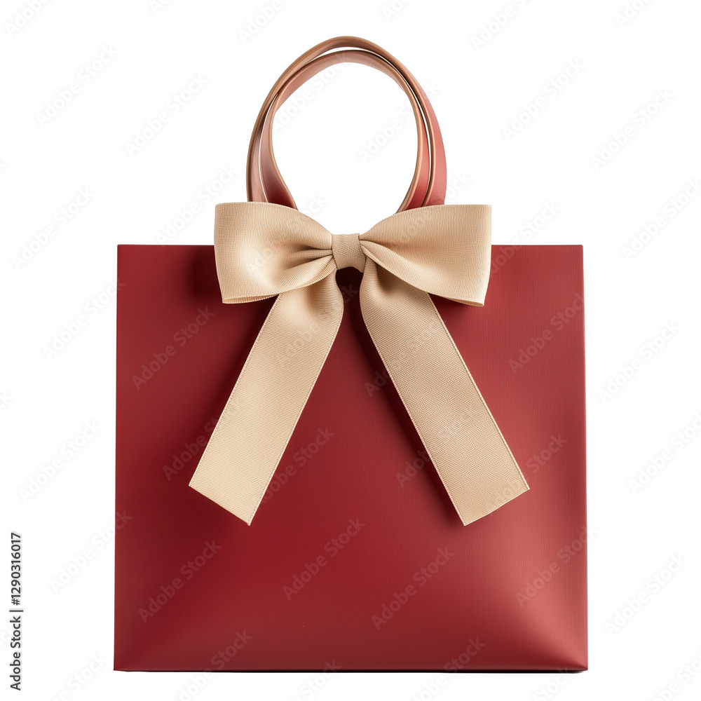 Elegant red gift bag with a beige ribbon isolated on transparent background Elegant red gift bag with a beige ribbon isolated on transparent background
