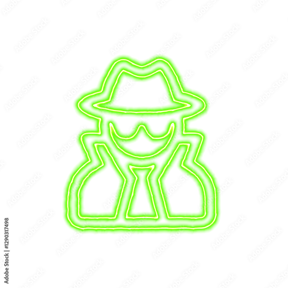 Icon user secret from the flow of energy of green color. Shimmering neon Icon user secret from the flow of energy of green color. Shimmering neon