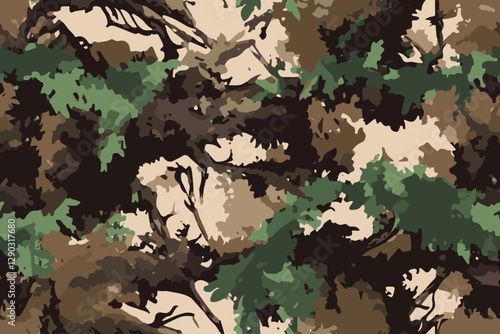 Hunting camouflage with tree for hunting and military. Hunting camouflage seamless pattern design. Vector hunting camo background