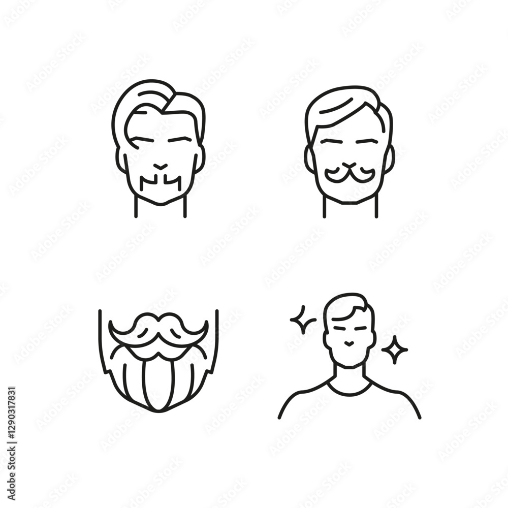 Barbershop and grooming icons. 4 barbershop and grooming trendy minimal icons. Barber Pole, Beard, Razor icon. Design signs for web page, mobile app, packaging design. Vector illustration Barbershop and grooming icons. 4 barbershop and grooming trendy minimal icons. Barber Pole, Beard, Razor icon. Design signs for web page, mobile app, packaging design. Vector illustration