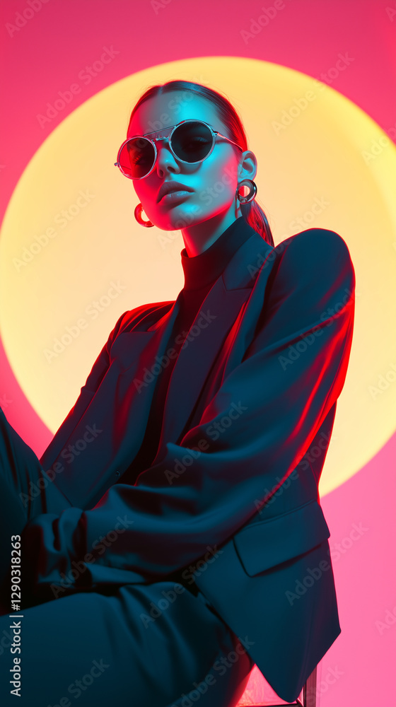 Obraz premium Elegant female model in duotone tones with sci fi inspired style