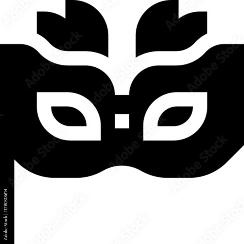 Vector line icon of a carnival mask, featuring traditional decorative elements associated with masquerade balls, Mardi Gras, and cultural festivals. Represents mystery, celebration, theatrical style, 