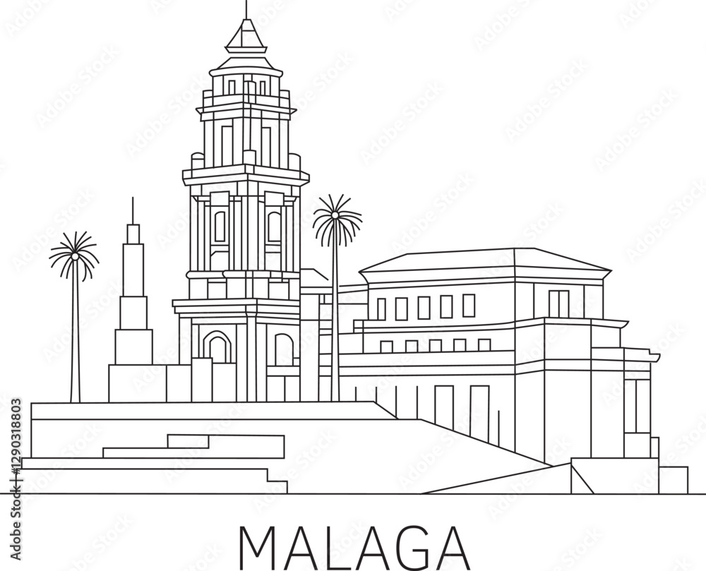 Fototapeta premium Malaga City Line Draw Simple Minimalist