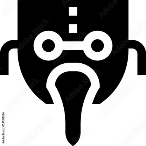Vector line icon of a plague doctor, featuring the iconic beaked mask and hat historically worn during the Black Death. Represents themes of historical medicine, medieval Europe, pandemic symbolism, a